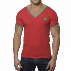  ES TS045  T-SHIRT V CONTRAST ROUGE  