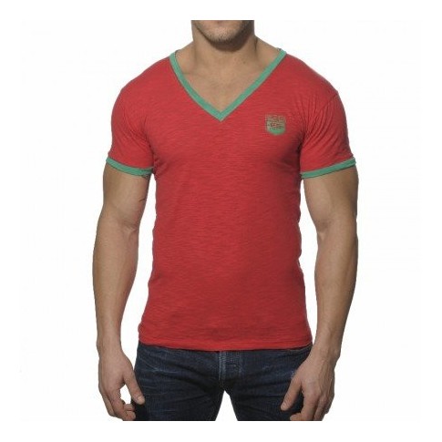  ES TS045  T-SHIRT V CONTRAST ROUGE  