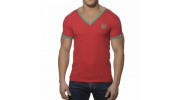  ES TS045  T-SHIRT V CONTRAST ROUGE  