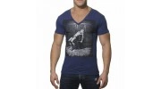ES TS049  T-SHIRT FANTAISIE COL V COTON MARINE