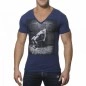 ES TS049  T-SHIRT FANTAISIE COL V COTON MARINE