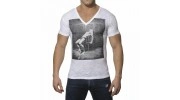  ES TS049  T-SHIRT FANTAISIE COL V COTON BLANC