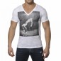  ES TS049  T-SHIRT FANTAISIE COL V COTON BLANC