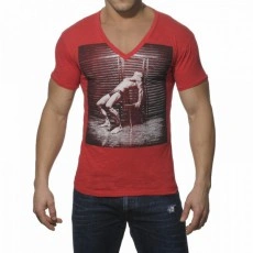 ES TS049  T-SHIRT FANTAISIE COL V COTON ROUGE
