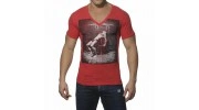 ES TS049  T-SHIRT FANTAISIE COL V COTON ROUGE
