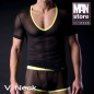 T SHIRT NOIR  EN TULLE COL V - M307 MANSTORE
