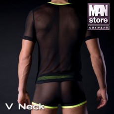 T SHIRT NOIR  EN TULLE COL V - M307 MANSTORE