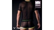 T SHIRT NOIR  EN TULLE COL V - M307 MANSTORE