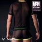 T SHIRT NOIR  EN TULLE COL V - M307 MANSTORE