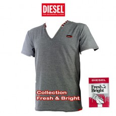 DIESEL - T-SHIRT COTON RAYURES FINES KAKI  FRESH & BRIGHT