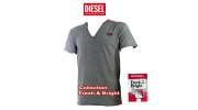 DIESEL - T-SHIRT COTON RAYURES FINES KAKI  FRESH & BRIGHT