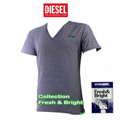 DIESEL - T-SHIRT COTON RAYURES FINES VIOLET FRESH & BRIGHT
