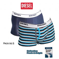 DIESEL - PACK DE 2 BOXERS COTON RAYES TURQUOISE FRESH & BRIGHT