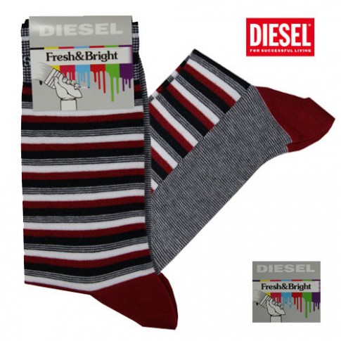 DIESEL - CHAUSSETTES RAYEES ROUGES NOIRES FRESH & BRIGHT