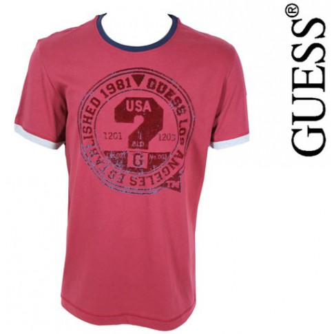 GUESS - T-SHIRT LOUNGWEAR BORDEAUX 100 % COTON