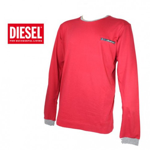 DIESEL - T-SHIRT COTON ROUGE MANCHES LONGUES
