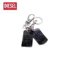 DIESEL - PORTE CLEFS AZIIE DOUBLE PLAQUES CUIR NOIR