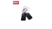 DIESEL - PORTE CLEFS AZIIE DOUBLE PLAQUES CUIR NOIR