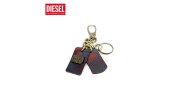 DIESEL - PORTE CLEFS AZIIE DOUBLE PLAQUES CUIR MARON 