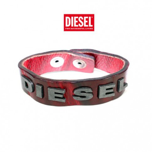 DIESEL - BRACELET ADISO CUIR BORDEAU SATINE